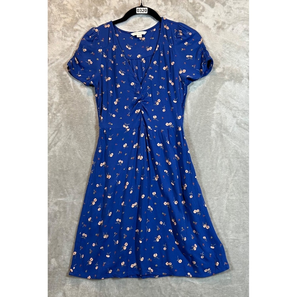 American Eagle Mini Dress Women's XS Blue Ditsy Floral Babydoll Cap Sleeve YTK
